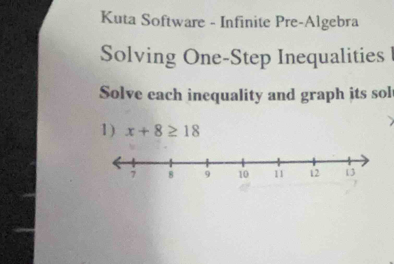 kuta software - infinite pre-algebra solving one-step inequalities solv…
