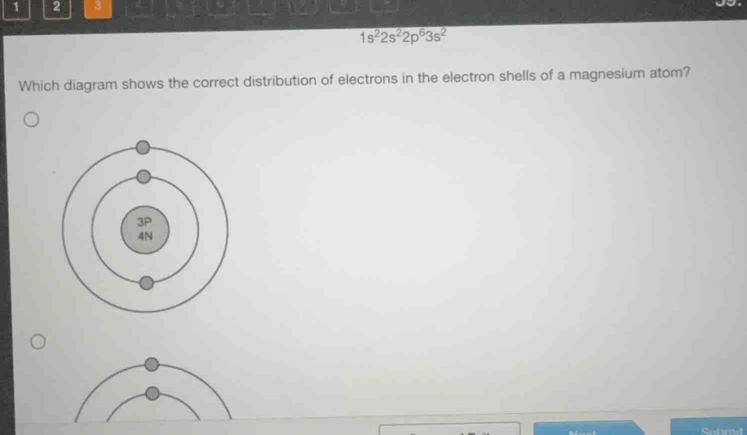 1s²2s²2p⁶3s² which diagram shows the correct distribution of electrons …