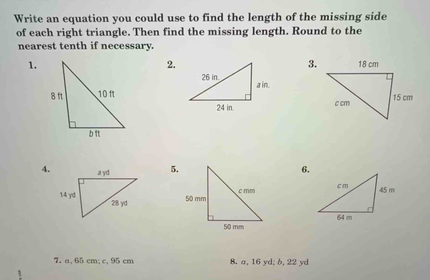 write an equation you could use to find the length of the missing side …