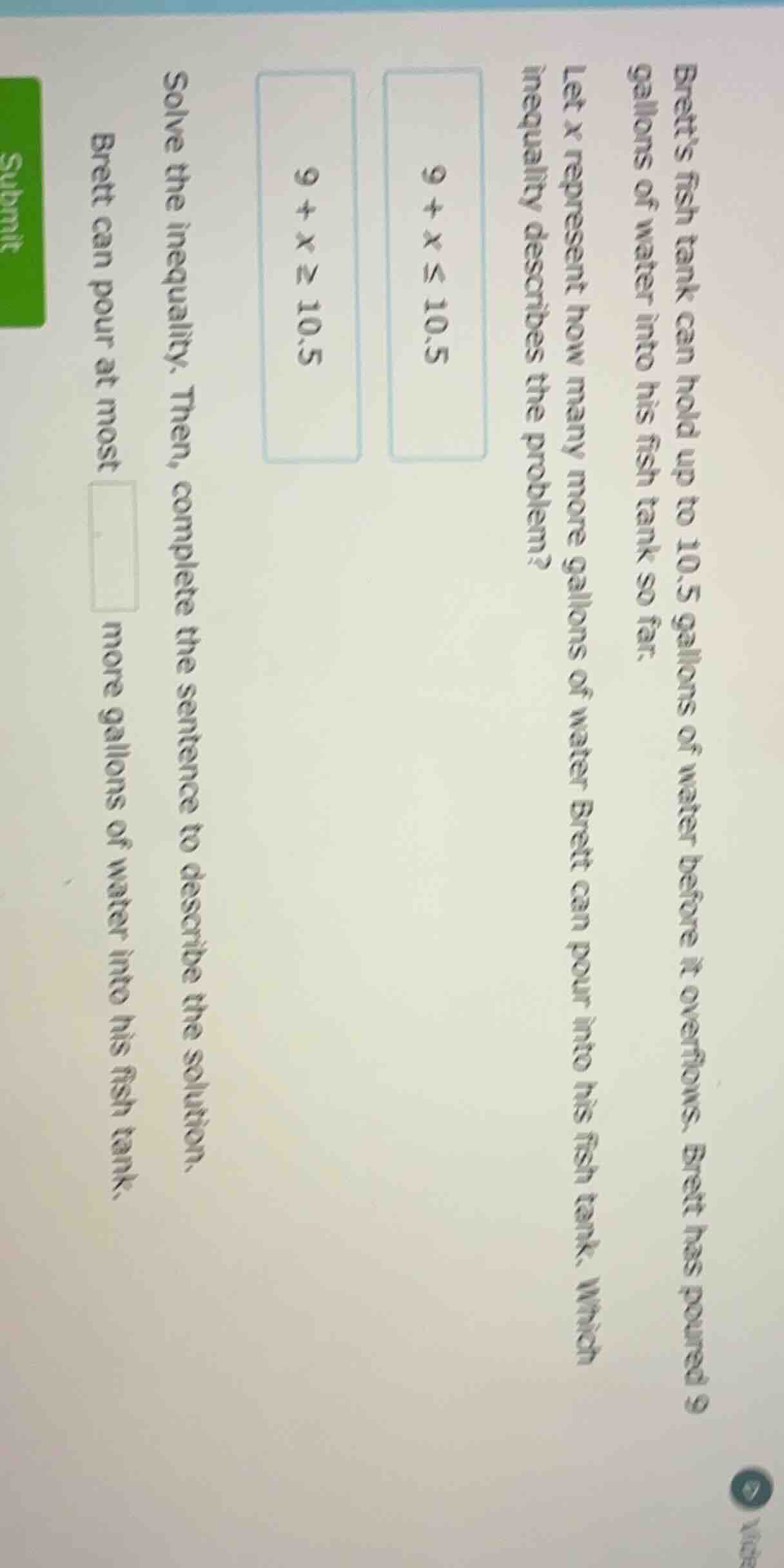 bretts fish tank can hold up to 10.5 gallons of water before it overflo…