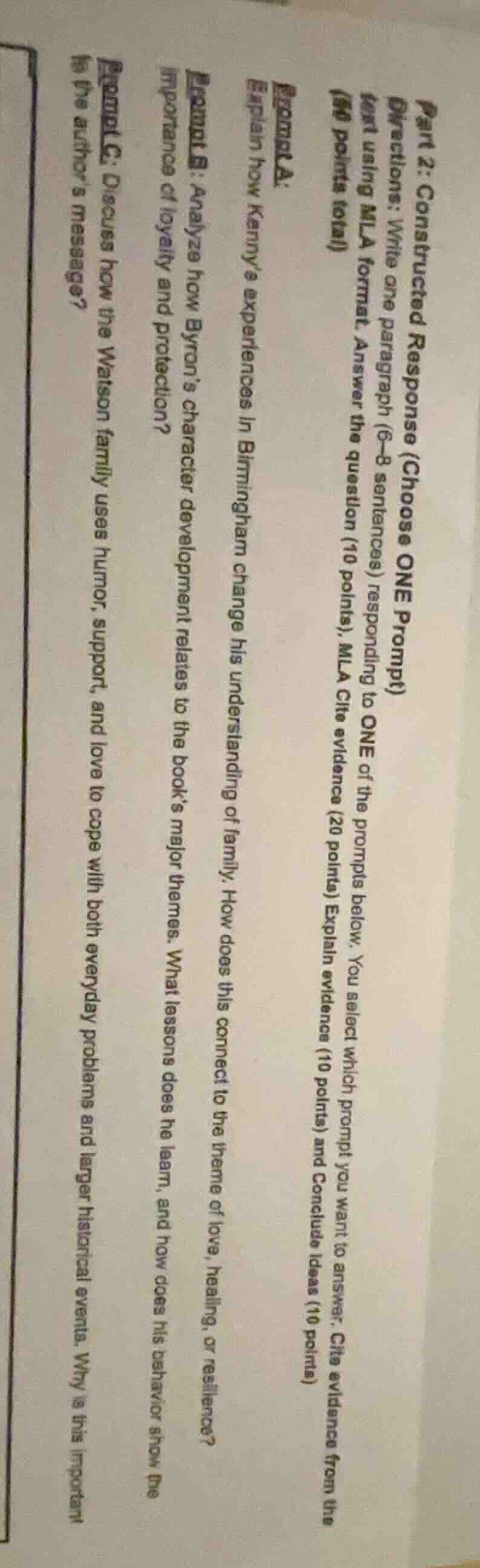 part 2: constructed response (choose one prompt) directions: write one …