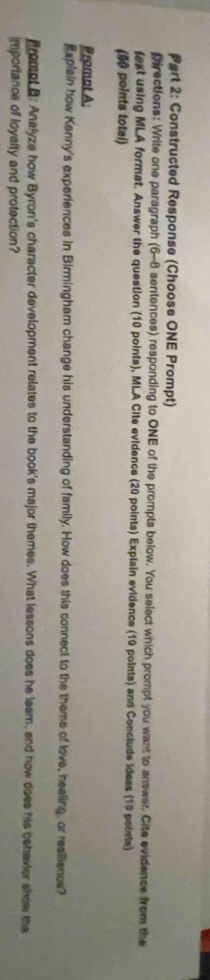 part 2: constructed response (choose one prompt) directions: write one …