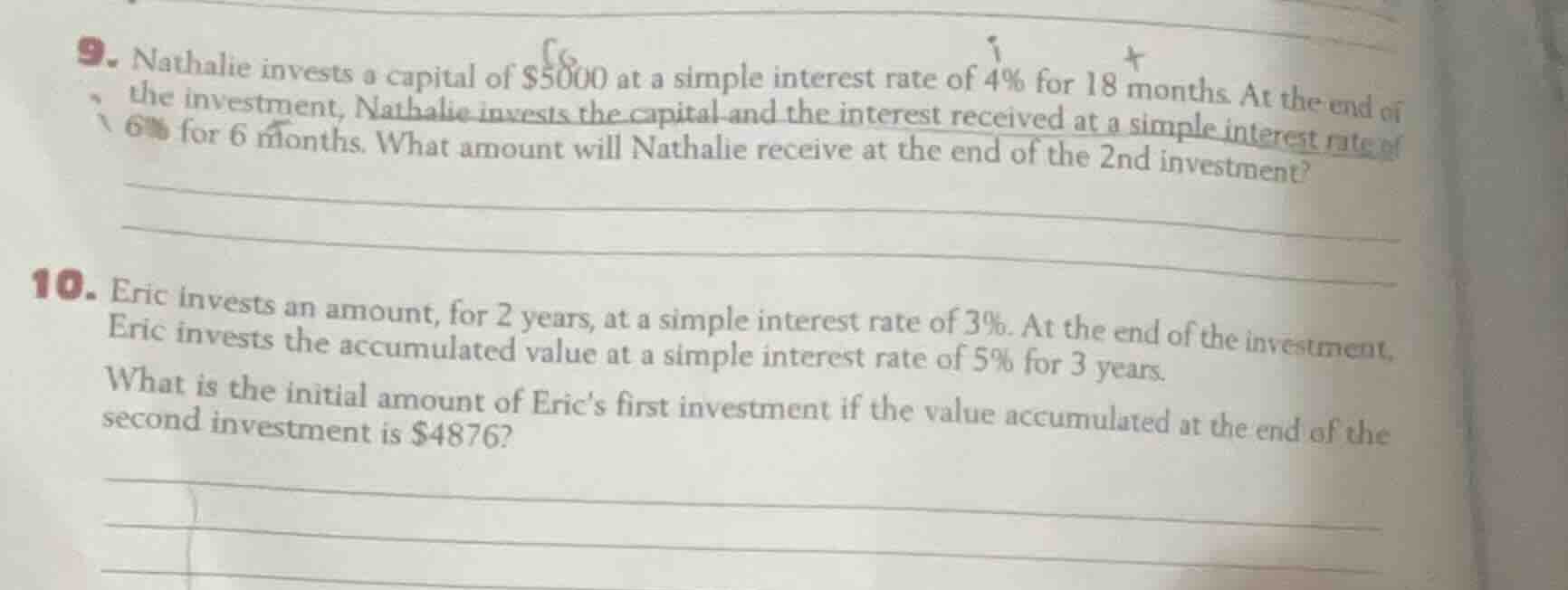 9. nathalie invests a capital of $5000 at a simple interest rate of 4% …
