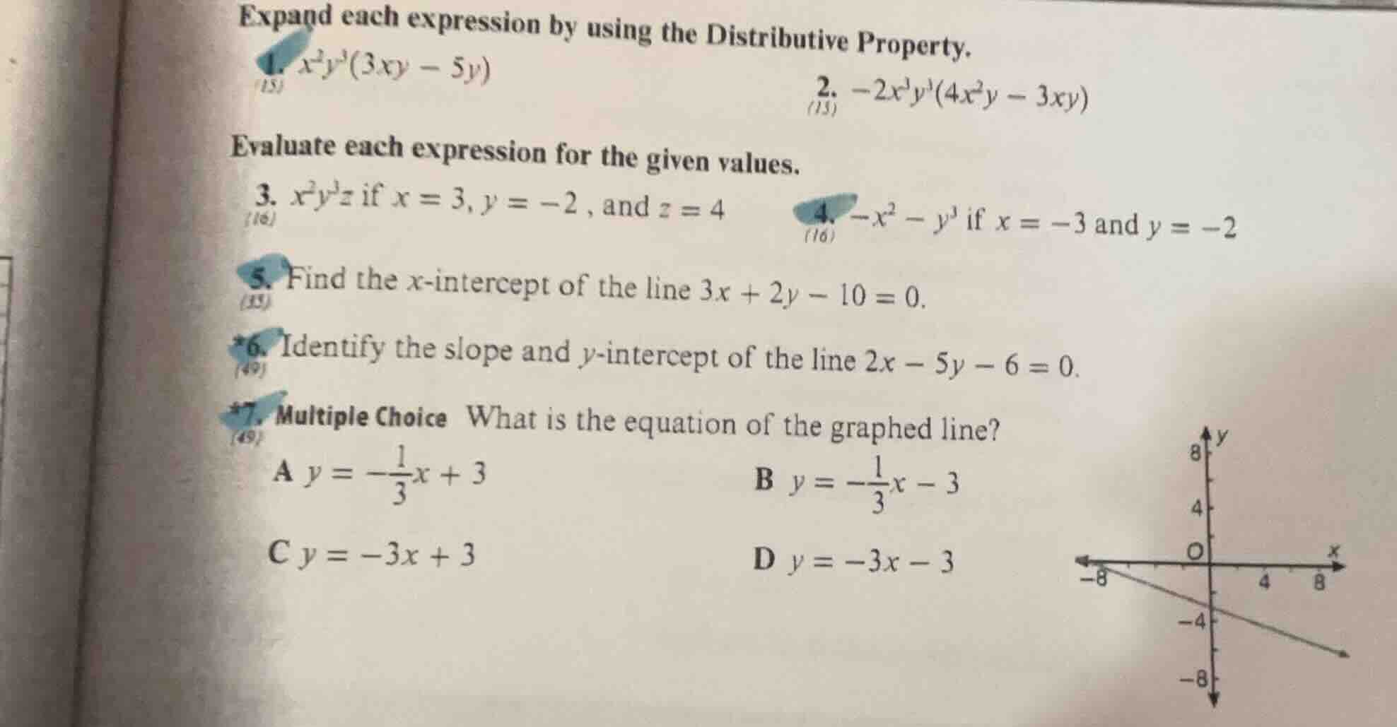 expand each expression by using the distributive property. 1. ( x^2y^3(…