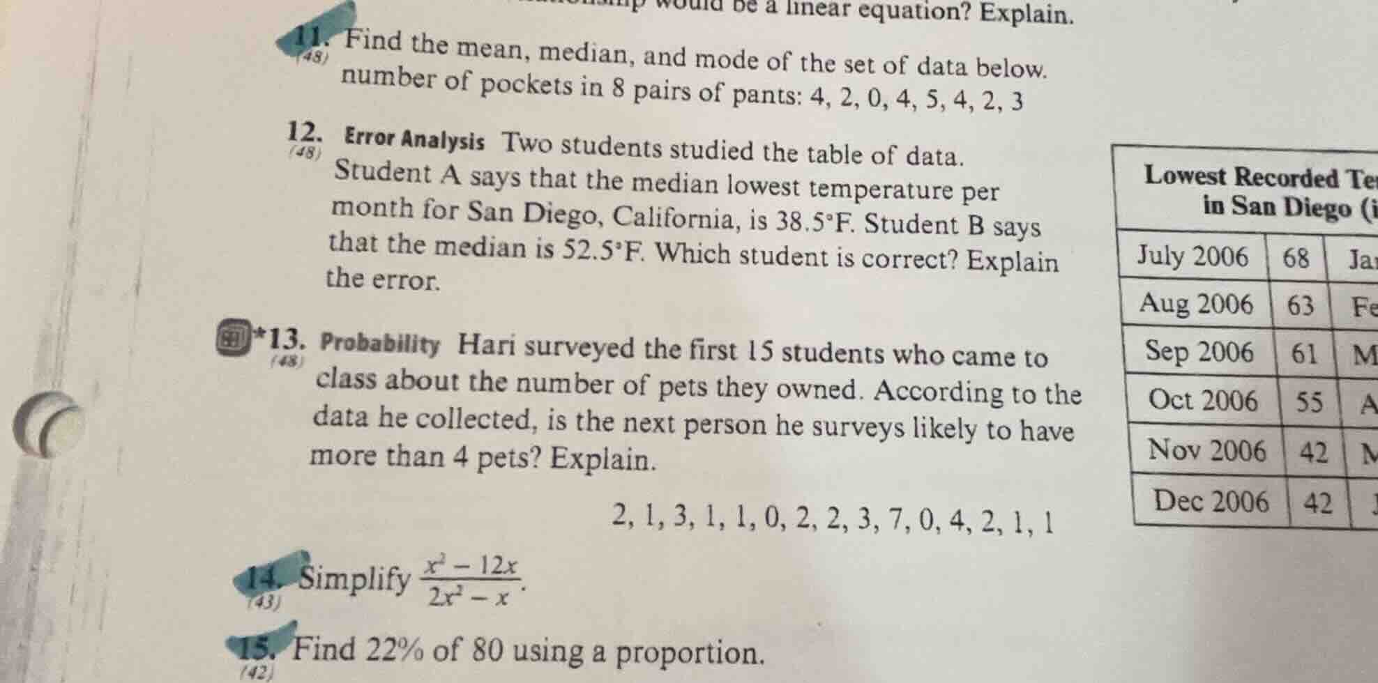 would be a linear equation? explain. 11. find the mean, median, and mod…