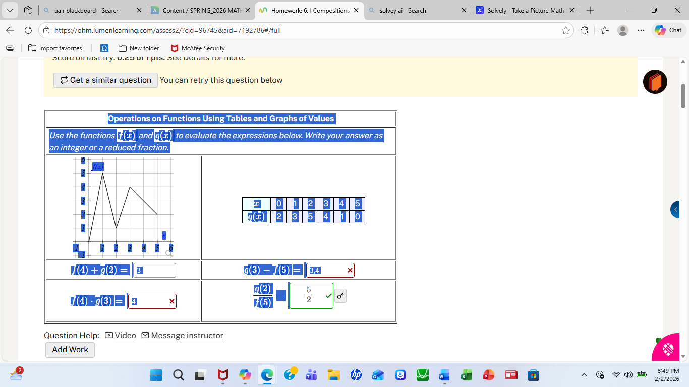 operations on functions using tables and graphs of values use the funct…
