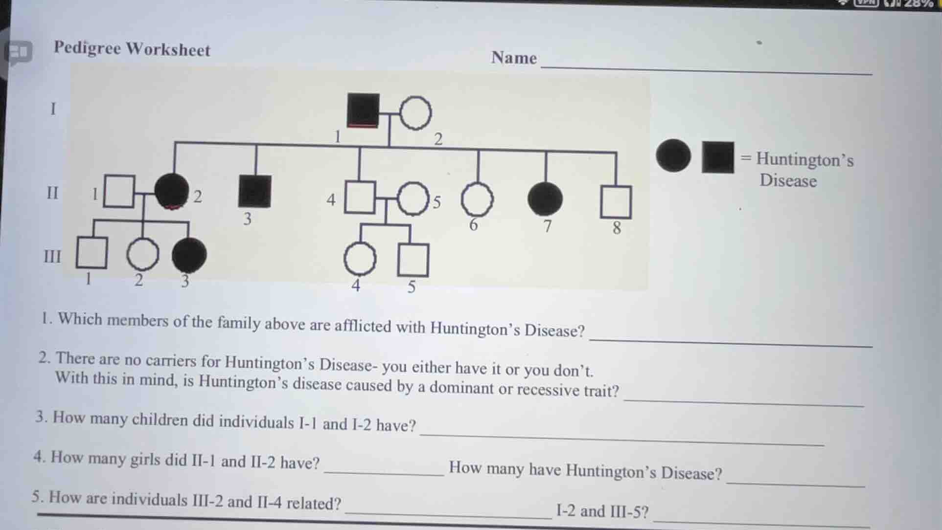 pedigree worksheet name 1. which members of the family above are afflic…