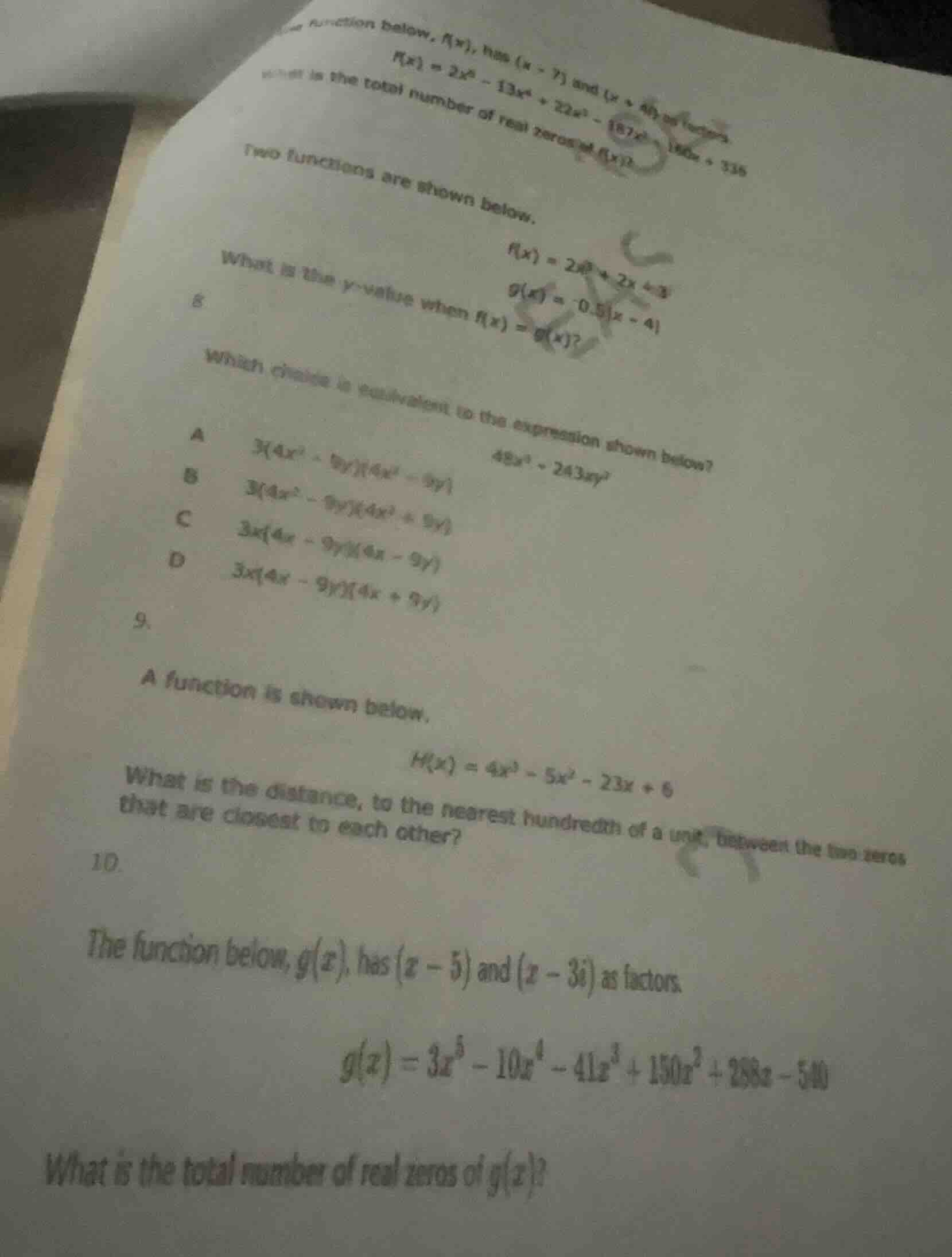 two functions are shown below.\\( f(x) = 2x^2 + 2x - 3 \\)\\( g(x) = -0…
