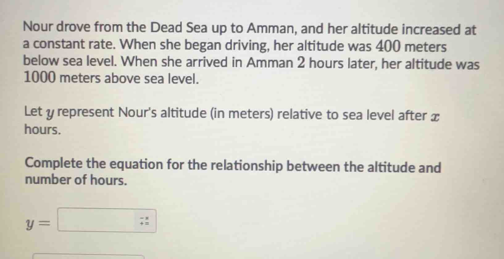 nour drove from the dead sea up to amman, and her altitude increased at…