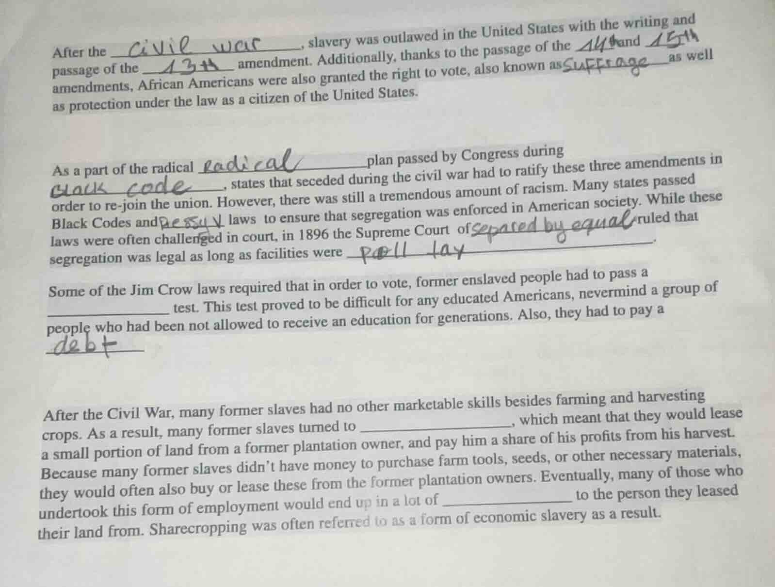 after the _______, slavery was outlawed in the united states with the w…