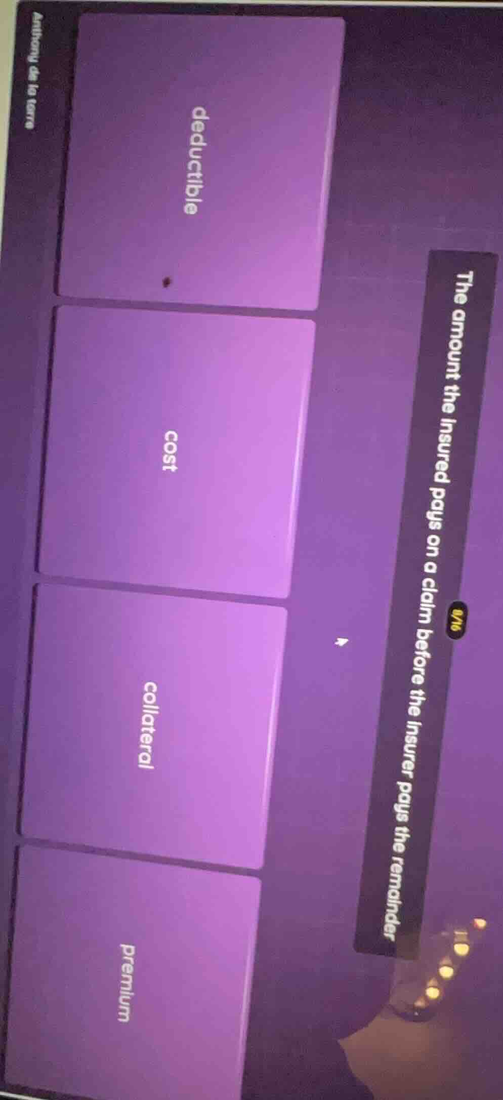 the amount the insured pays on a claim before the insurer pays the rema…