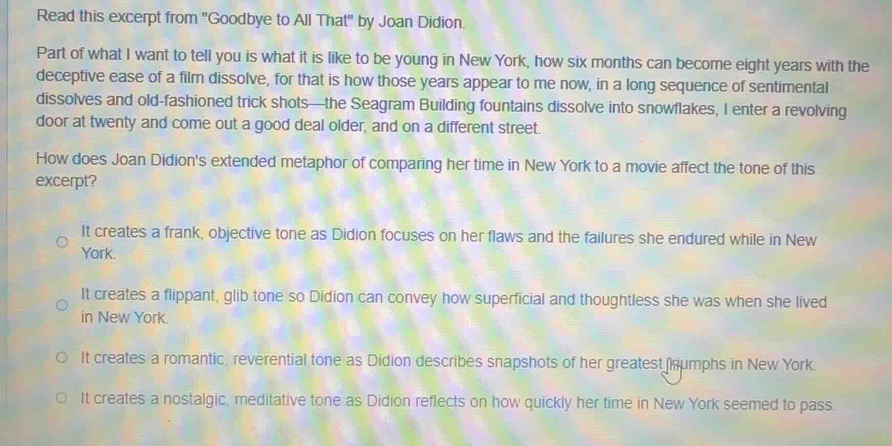 read this excerpt from \goodbye to all that\ by joan didion. part of wh…