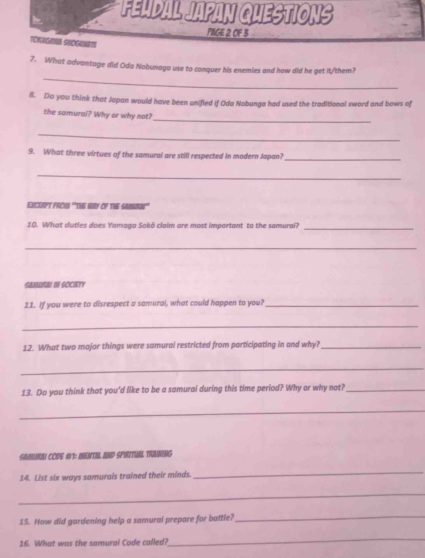 feudal japan questions page 2 of 3 tokugawa shogunate 7. what advantage…