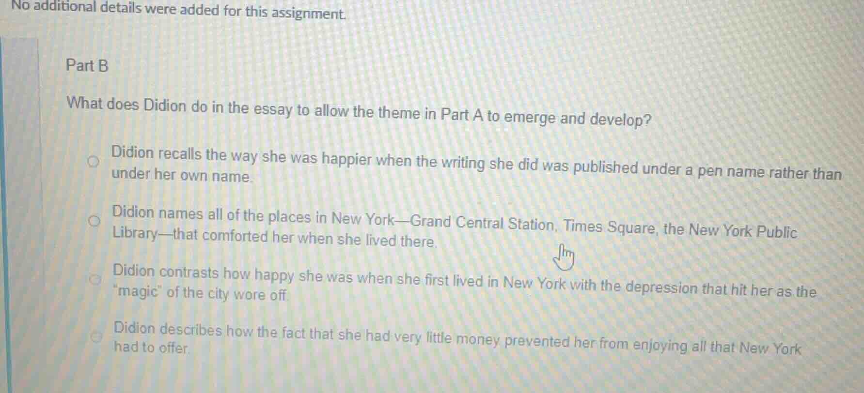 no additional details were added for this assignment. part b what does …