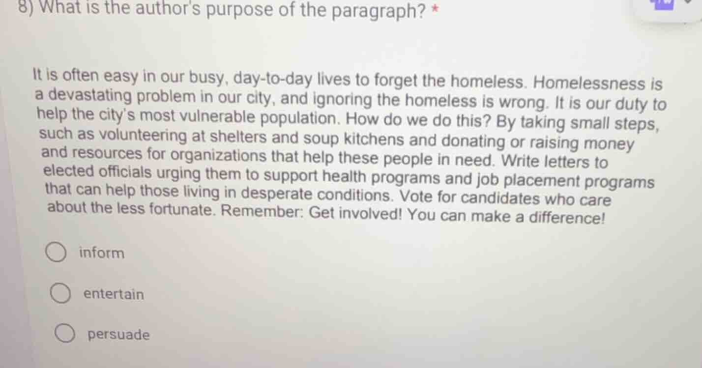 8) what is the authors purpose of the paragraph? * it is often easy in …