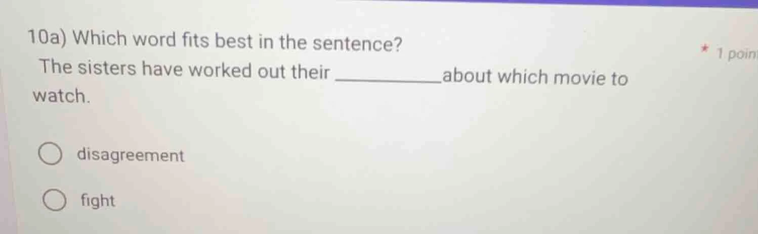 10a) which word fits best in the sentence? the sisters have worked out …