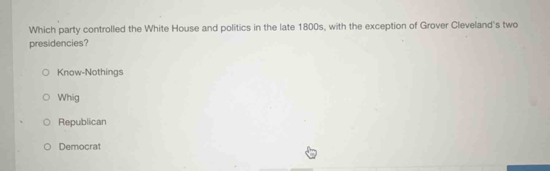 which party controlled the white house and politics in the late 1800s, …