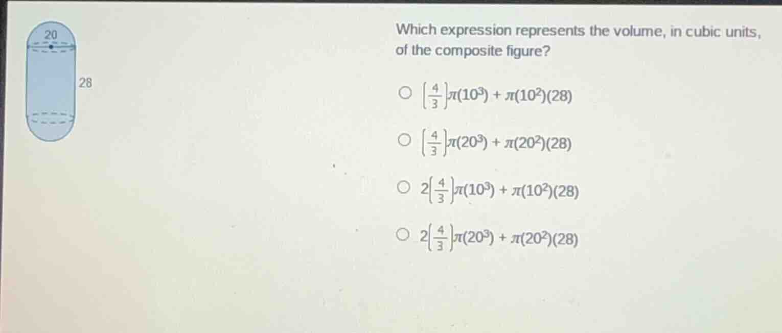 which expression represents the volume, in cubic units, of the composit…