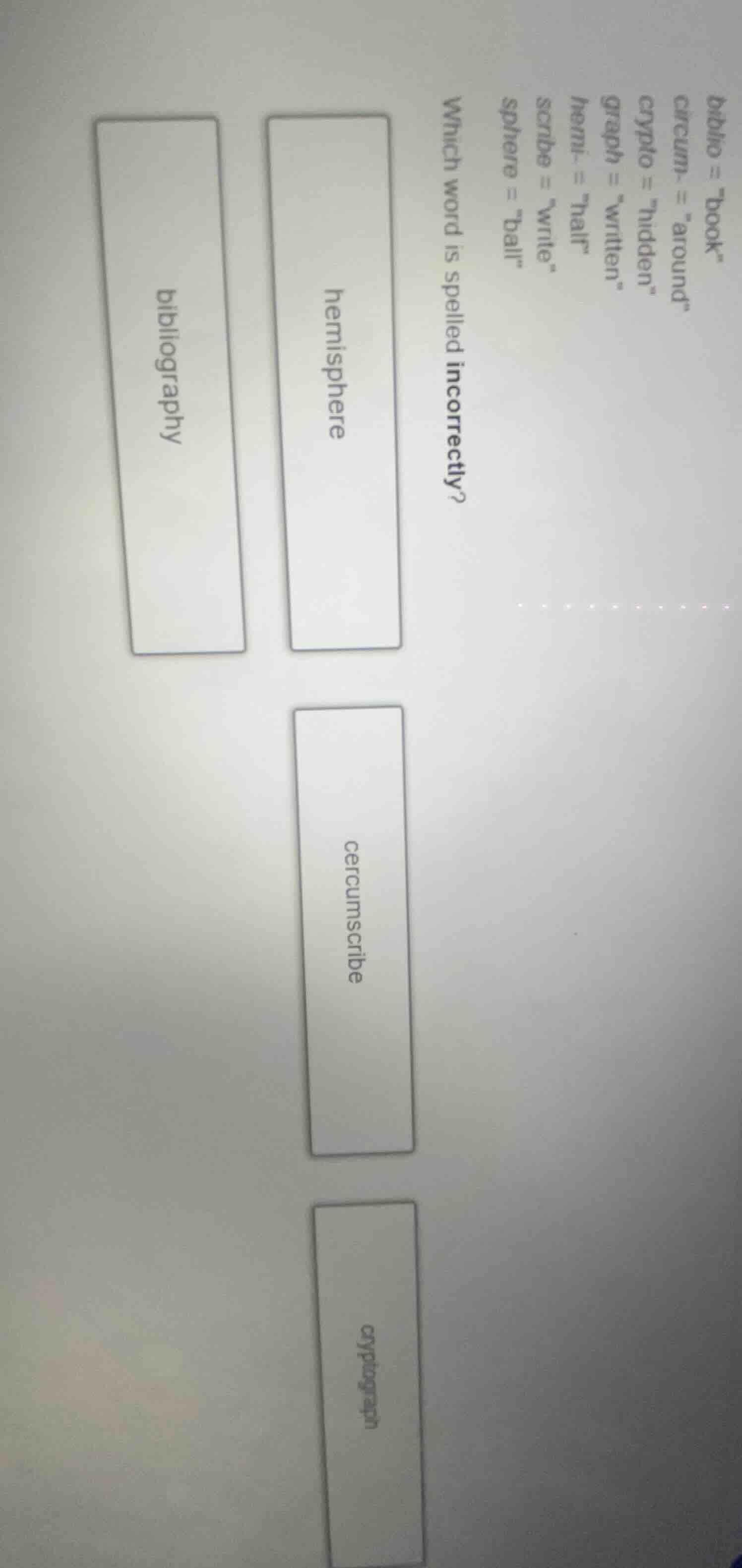 biblio = \book\ circum- = \around\ crypto = \hidden\ graph = \written\ …