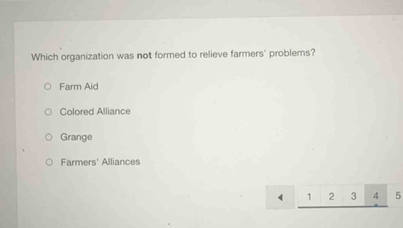 which organization was not formed to relieve farmers problems? farm aid…