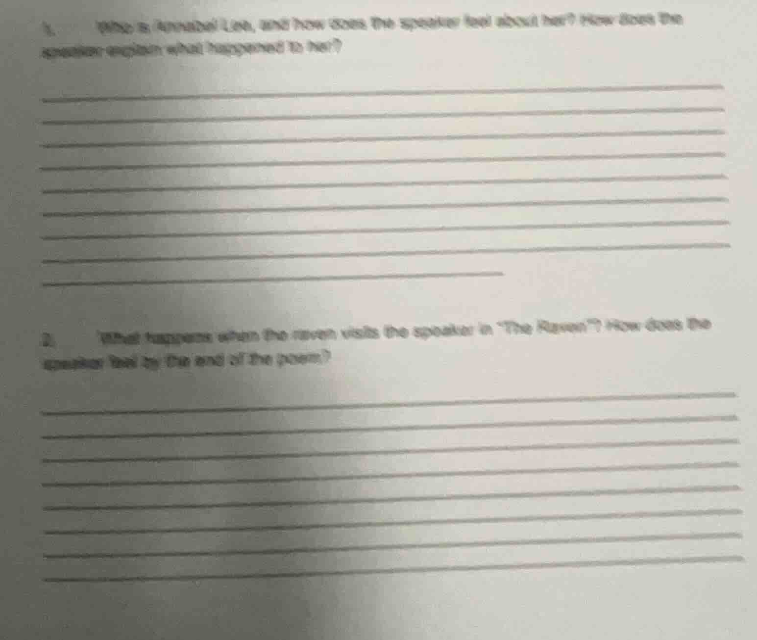 1. who is annabel lee, and how does the speaker feel about her? how doe…
