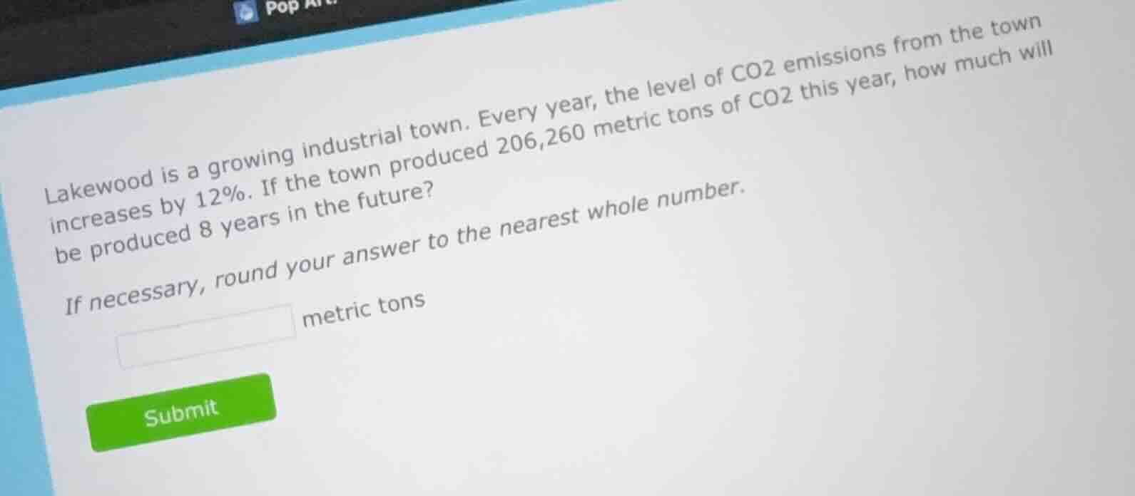 lakewood is a growing industrial town. every year, the level of co2 emi…