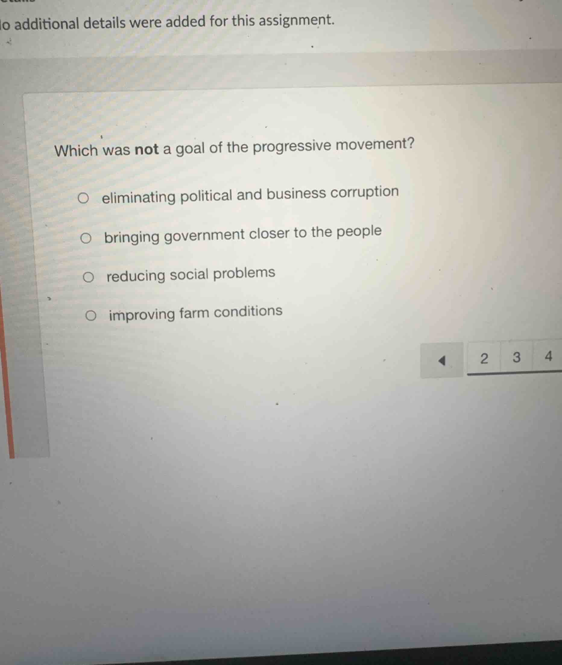 which was not a goal of the progressive movement? eliminating political…