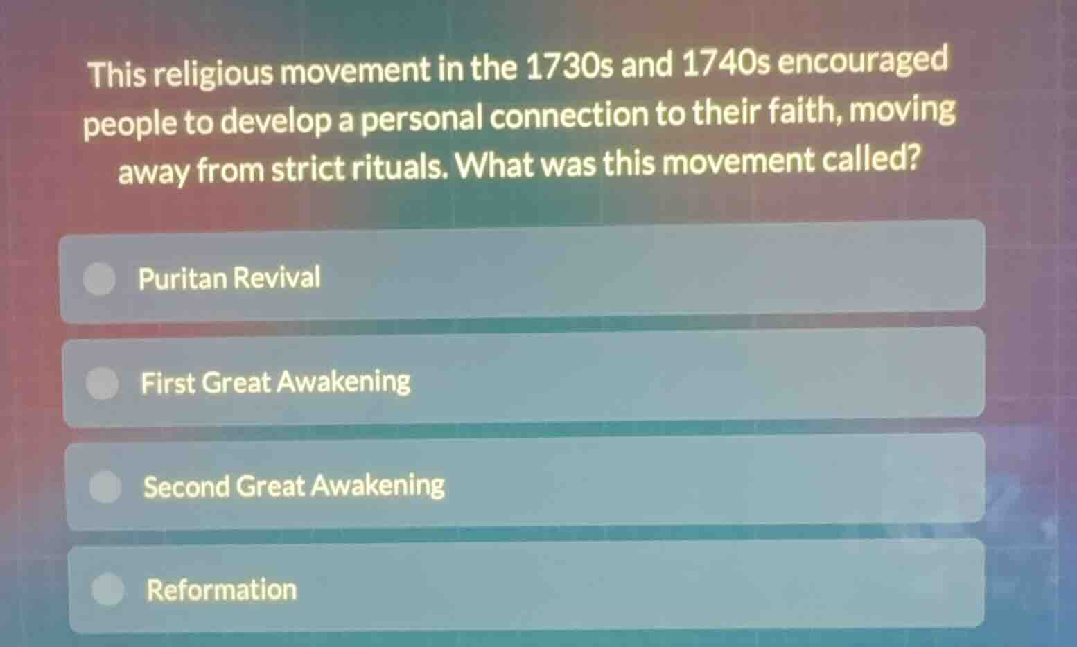 this religious movement in the 1730s and 1740s encouraged people to dev…