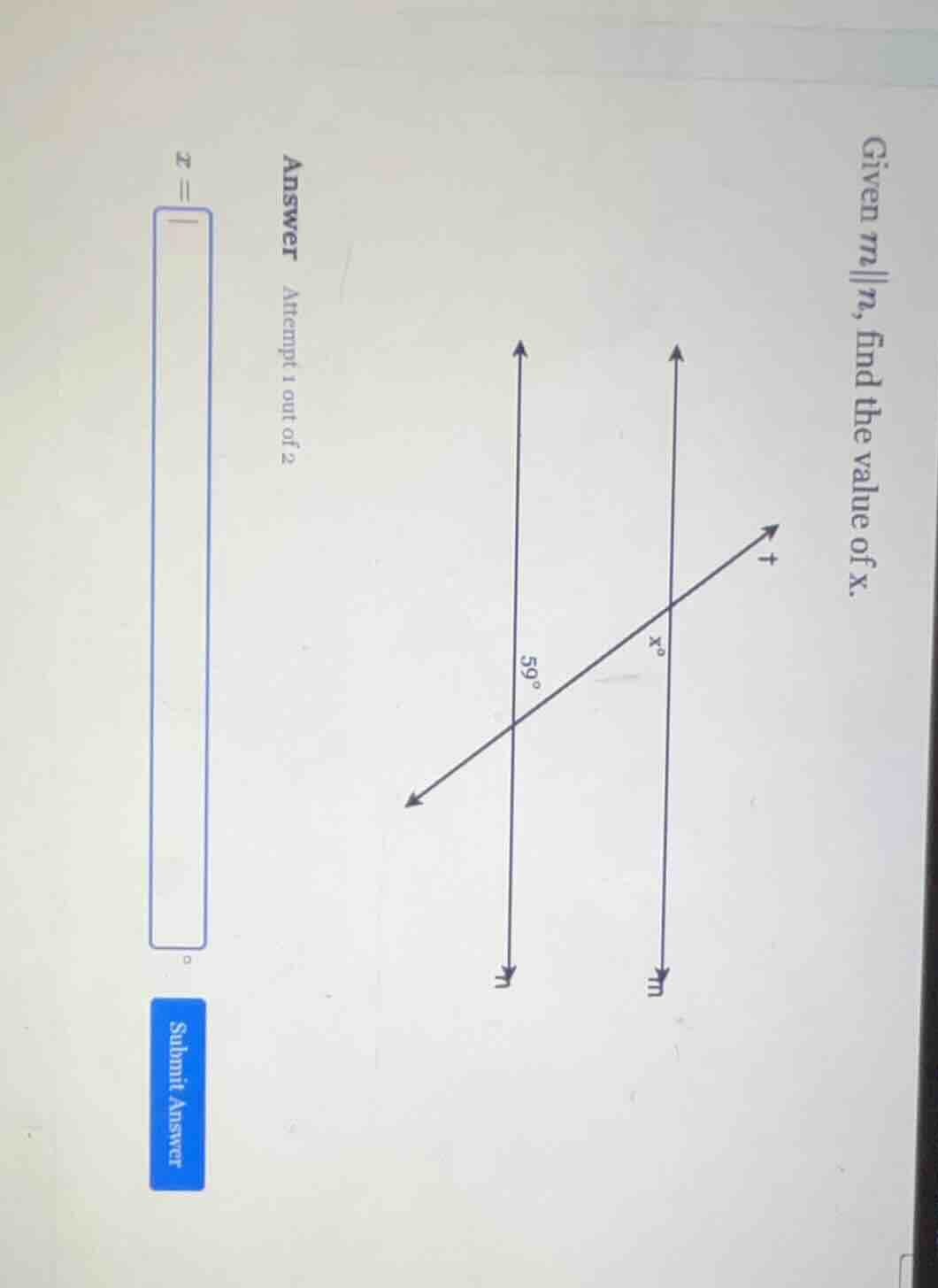 given ( m parallel n ), find the value of ( x ). answer attempt 1 out o…