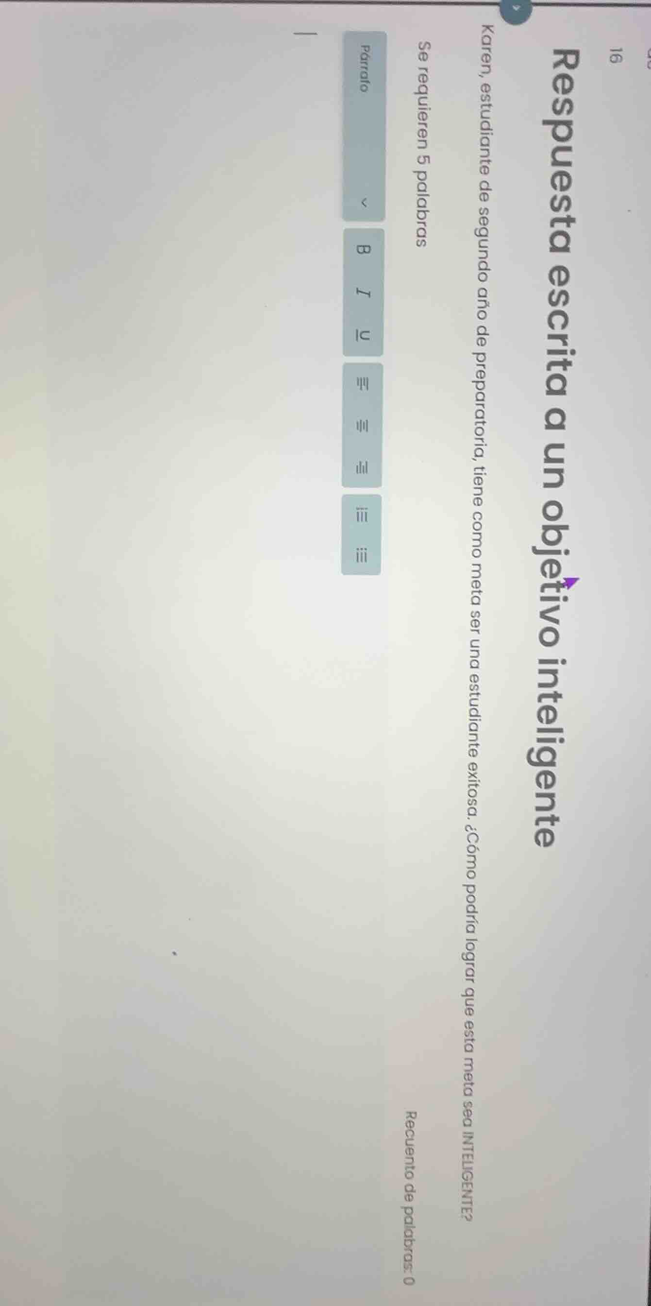 respuesta escrita a un objetivo inteligente karen, estudiante de segund…