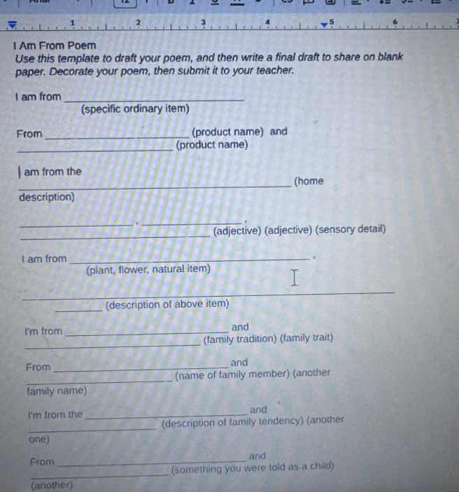 i am from poem use this template to draft your poem, and then write a f…