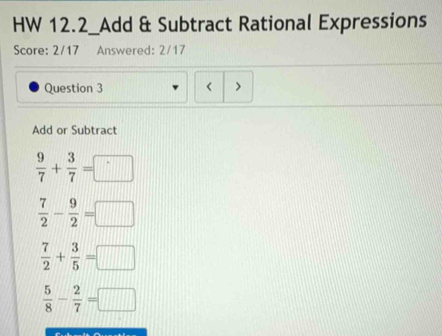 hw 12.2_add & subtract rational expressions score: 2/17 answered: 2/17 …