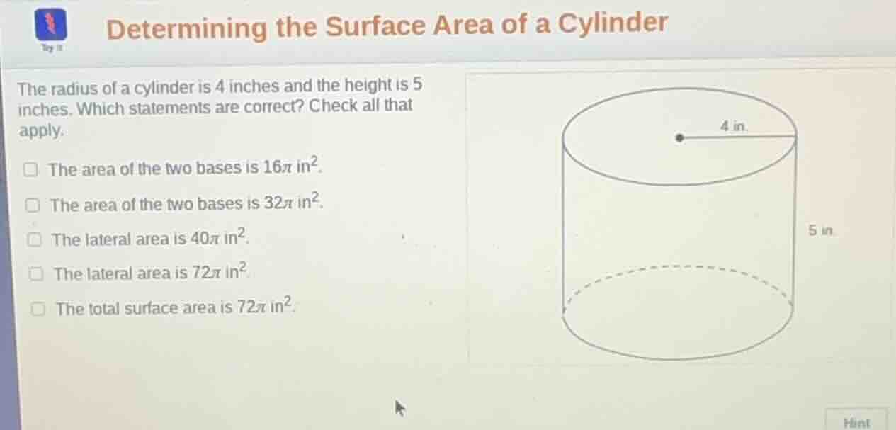 determining the surface area of a cylinder the radius of a cylinder is …