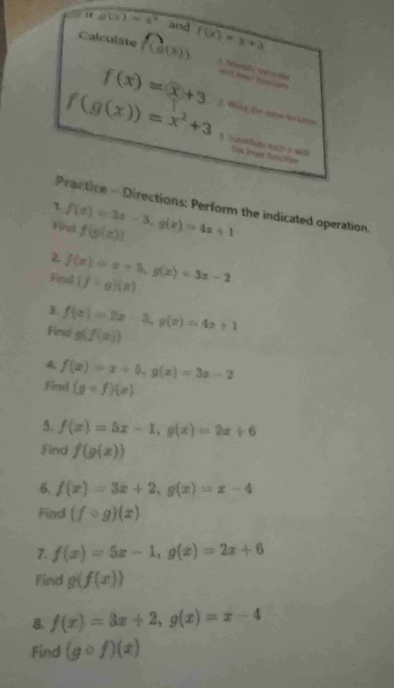 if $g(x) = x^2$ and $f(x) = x + 3$ calculate $f(g(x))$ $f(x) = x + 3$ $…