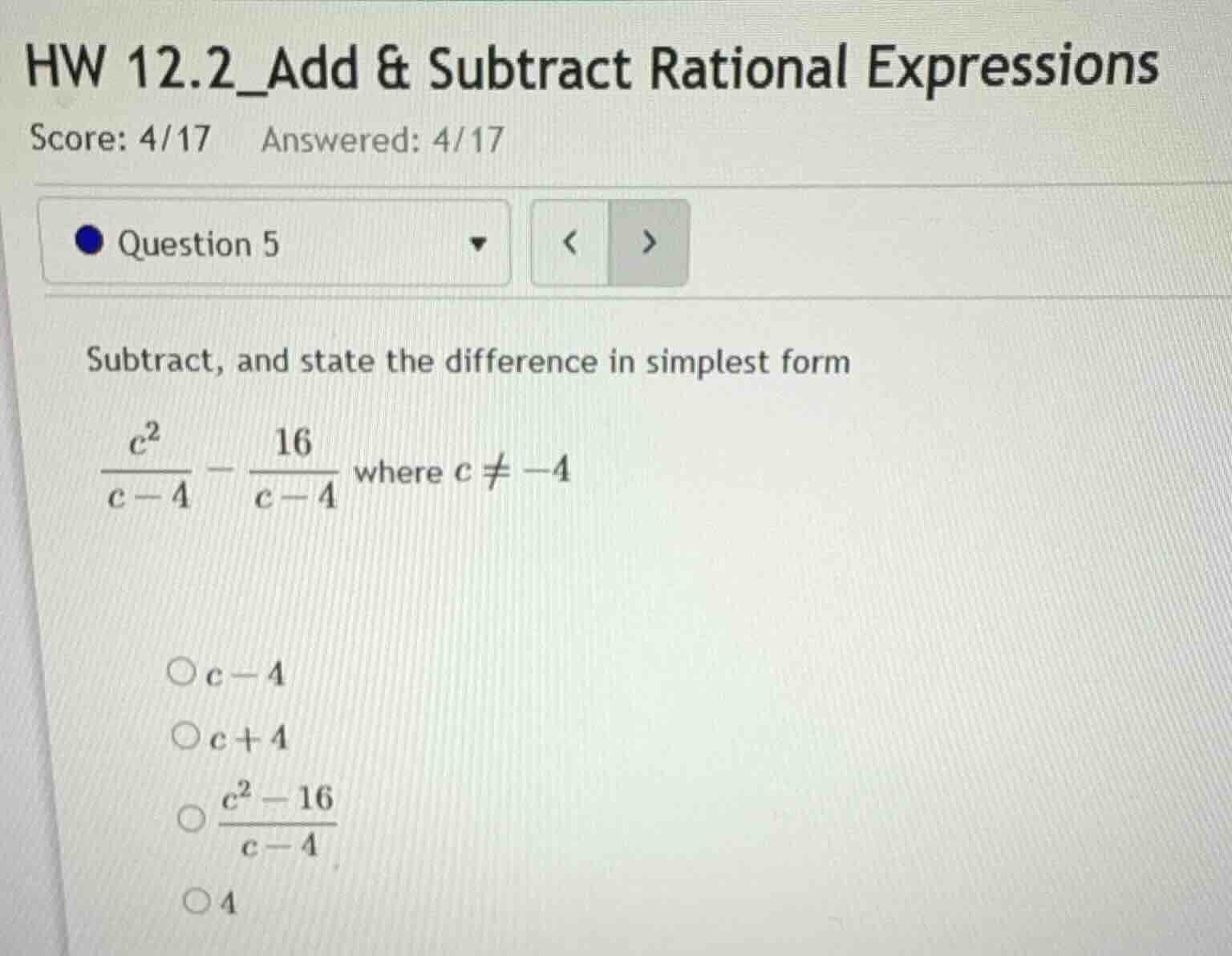 hw 12.2_add & subtract rational expressions score: 4/17 answered: 4/17 …