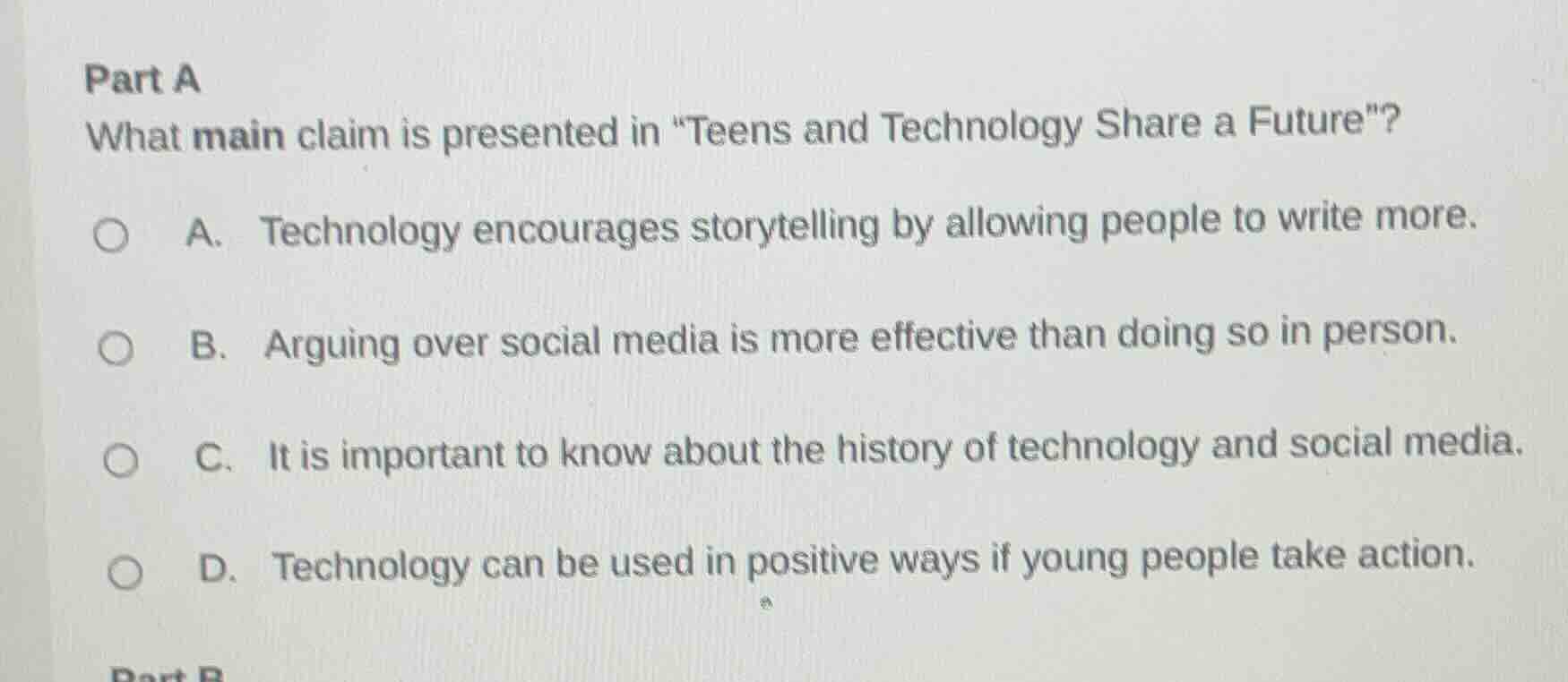 part a what main claim is presented in \teens and technology share a fu…