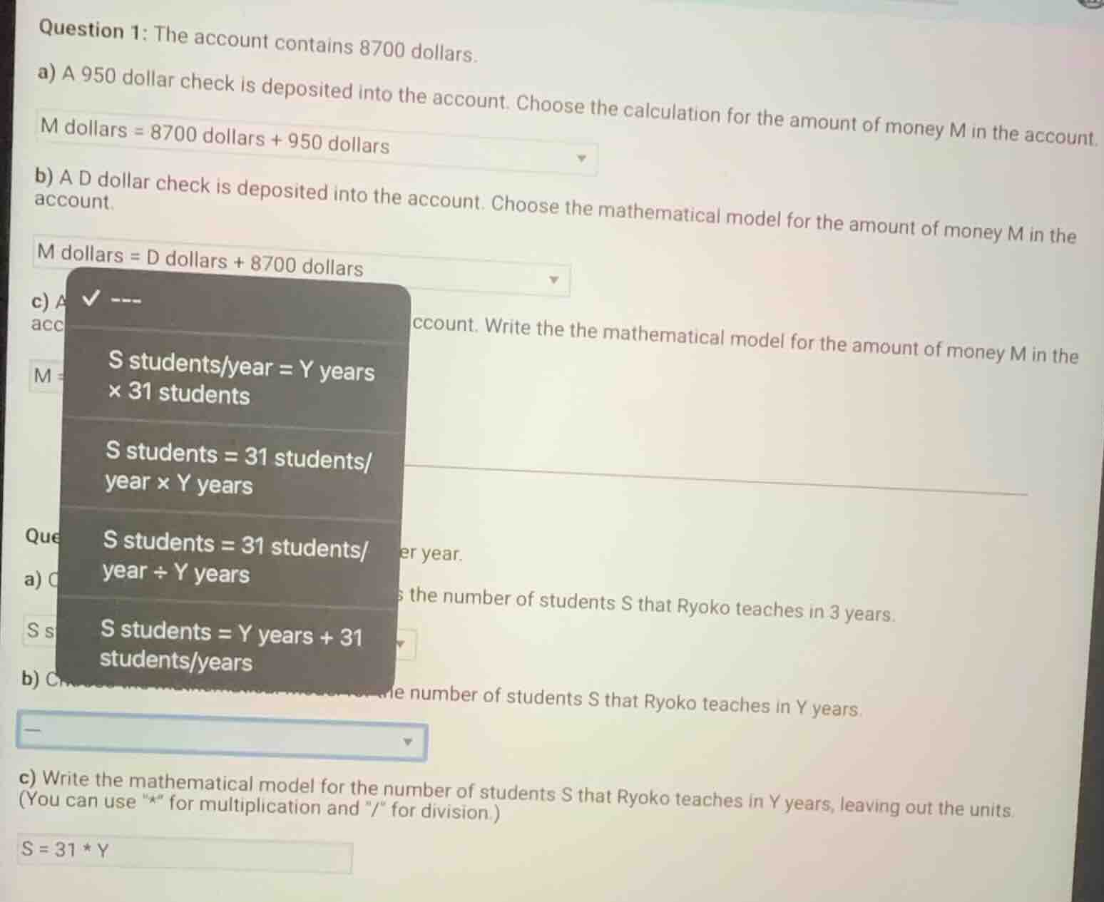 question 1: the account contains 8700 dollars. a) a 950 dollar check is…