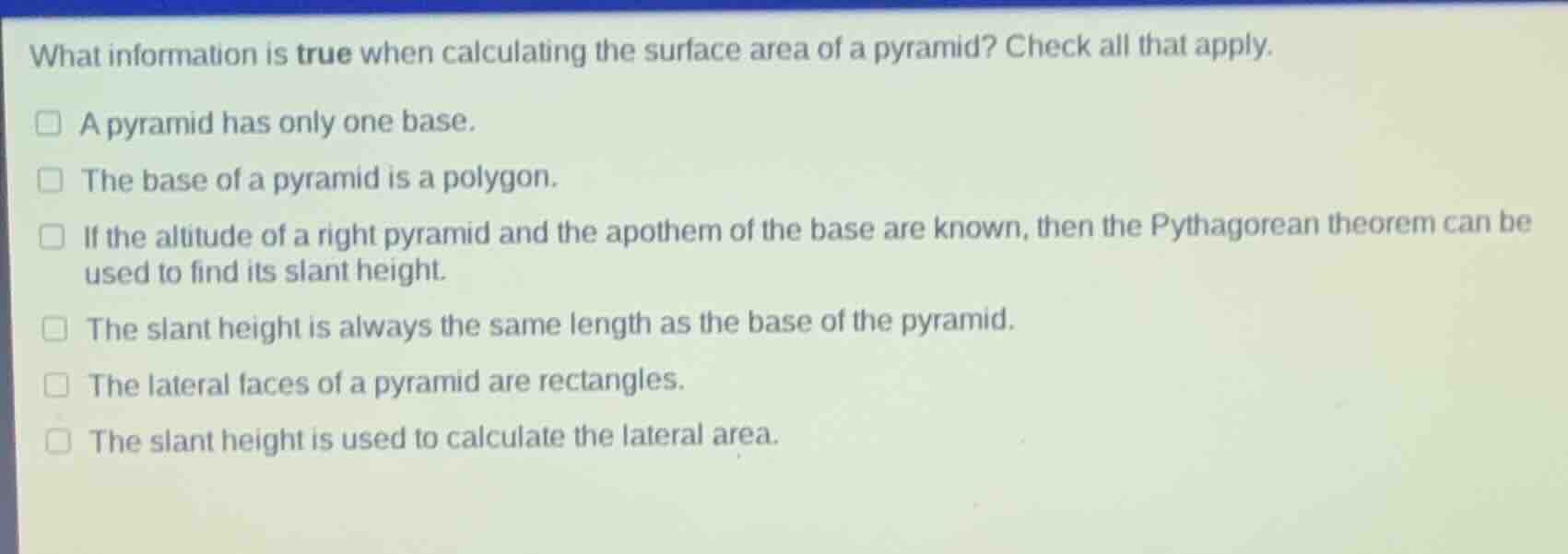 what information is true when calculating the surface area of a pyramid…