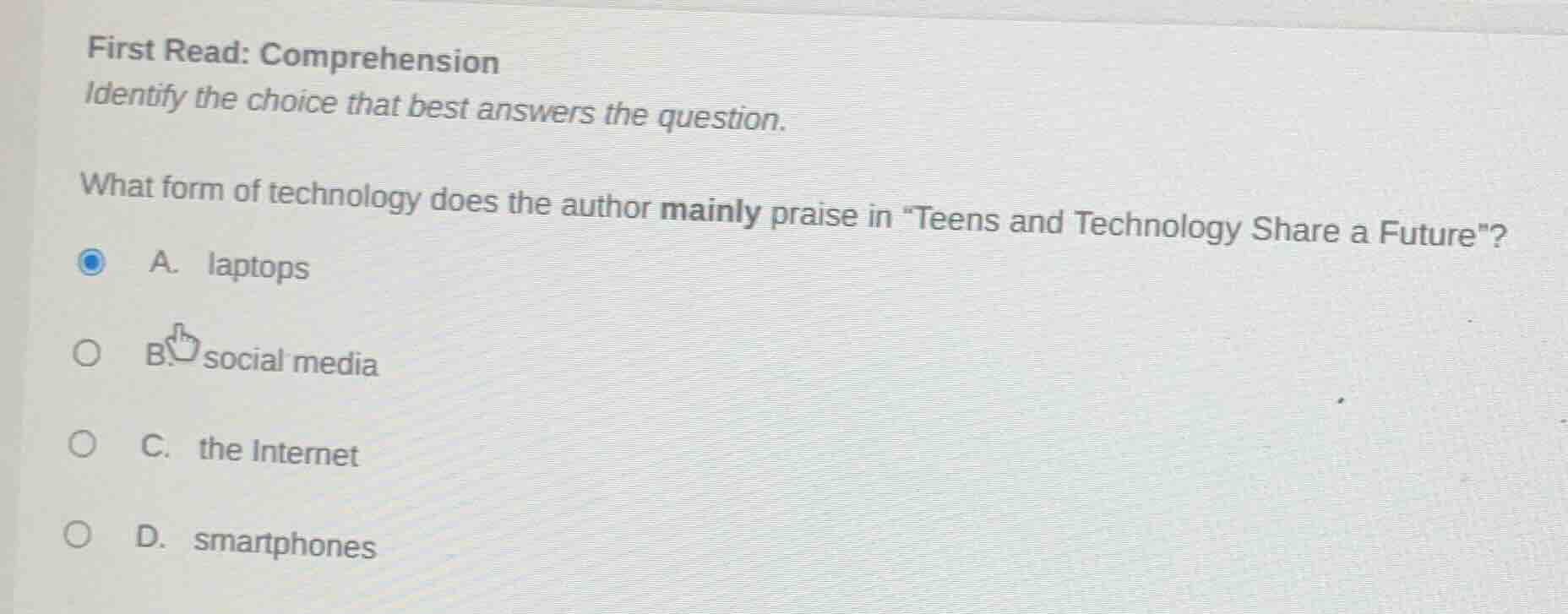 first read: comprehension identify the choice that best answers the que…