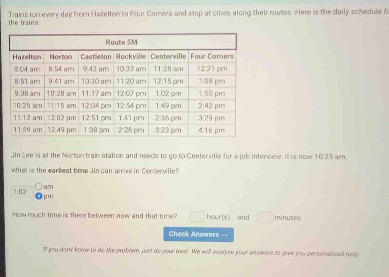 trains run every day from hazelton to four corners and stop at cities a…