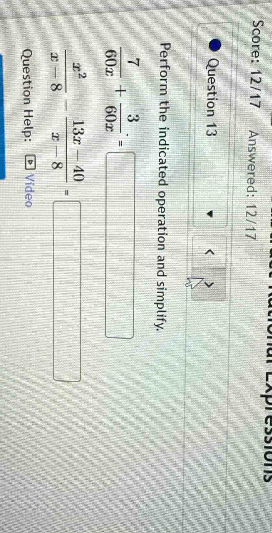 perform the indicated operation and simplify. \\(\\frac{7}{60x} + \\fra…