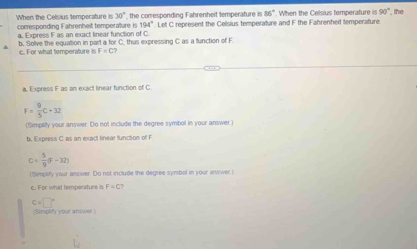 when the celsius temperature is 30°, the corresponding fahrenheit tempe…