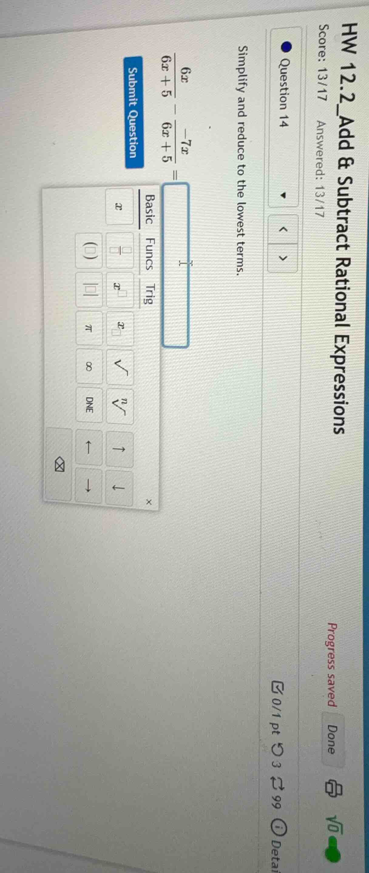 hw 12.2_add & subtract rational expressions score: 13/17 answered: 13/1…