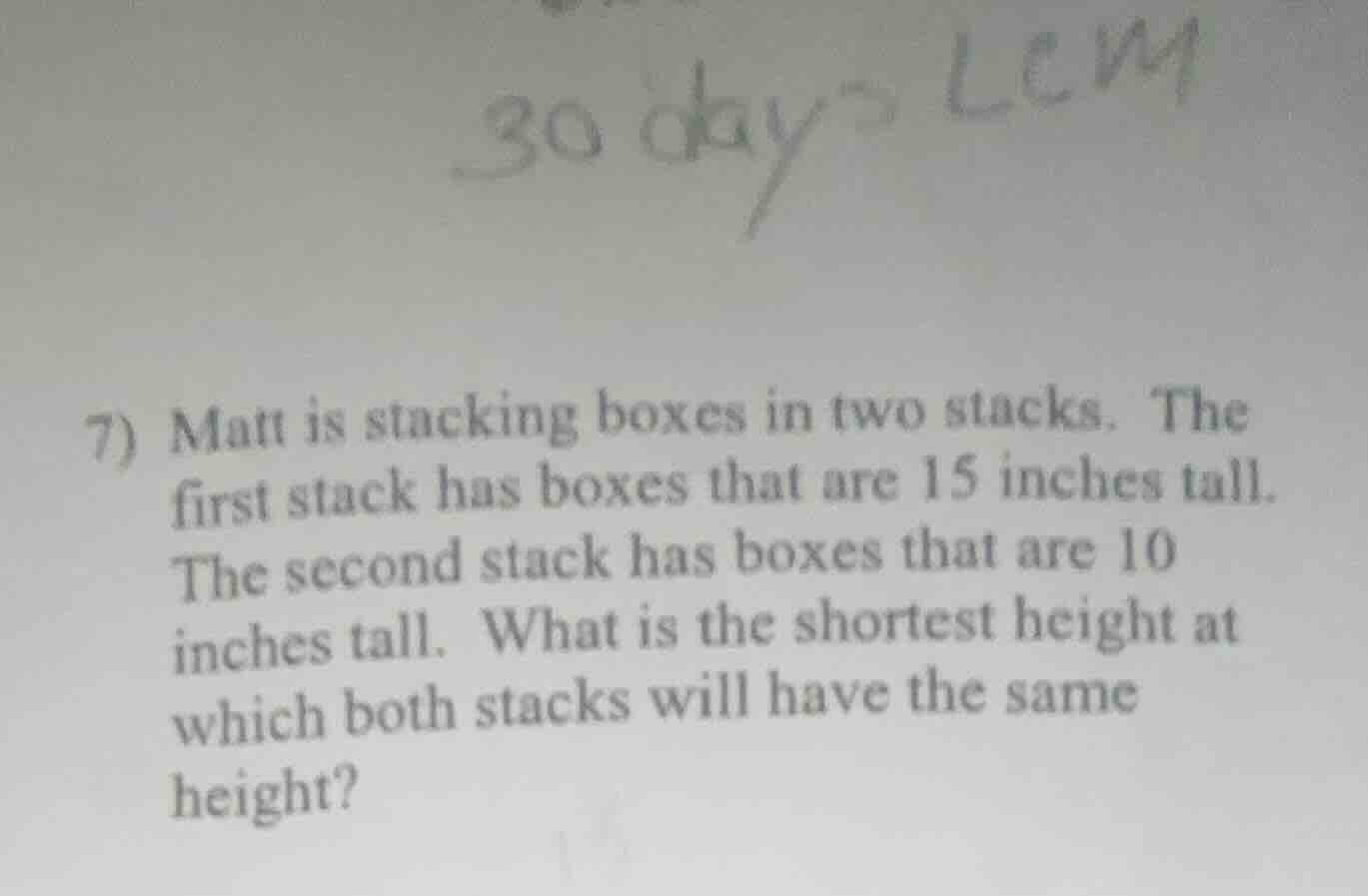 7) matt is stacking boxes in two stacks. the first stack has boxes that…