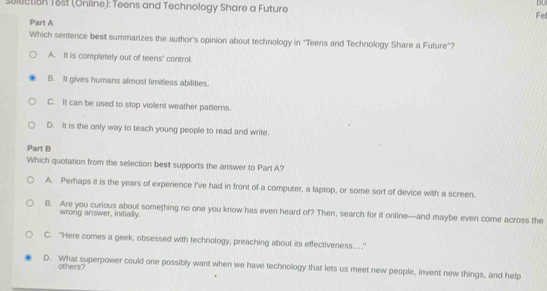 selection test (online): teens and technology share a future part a whi…