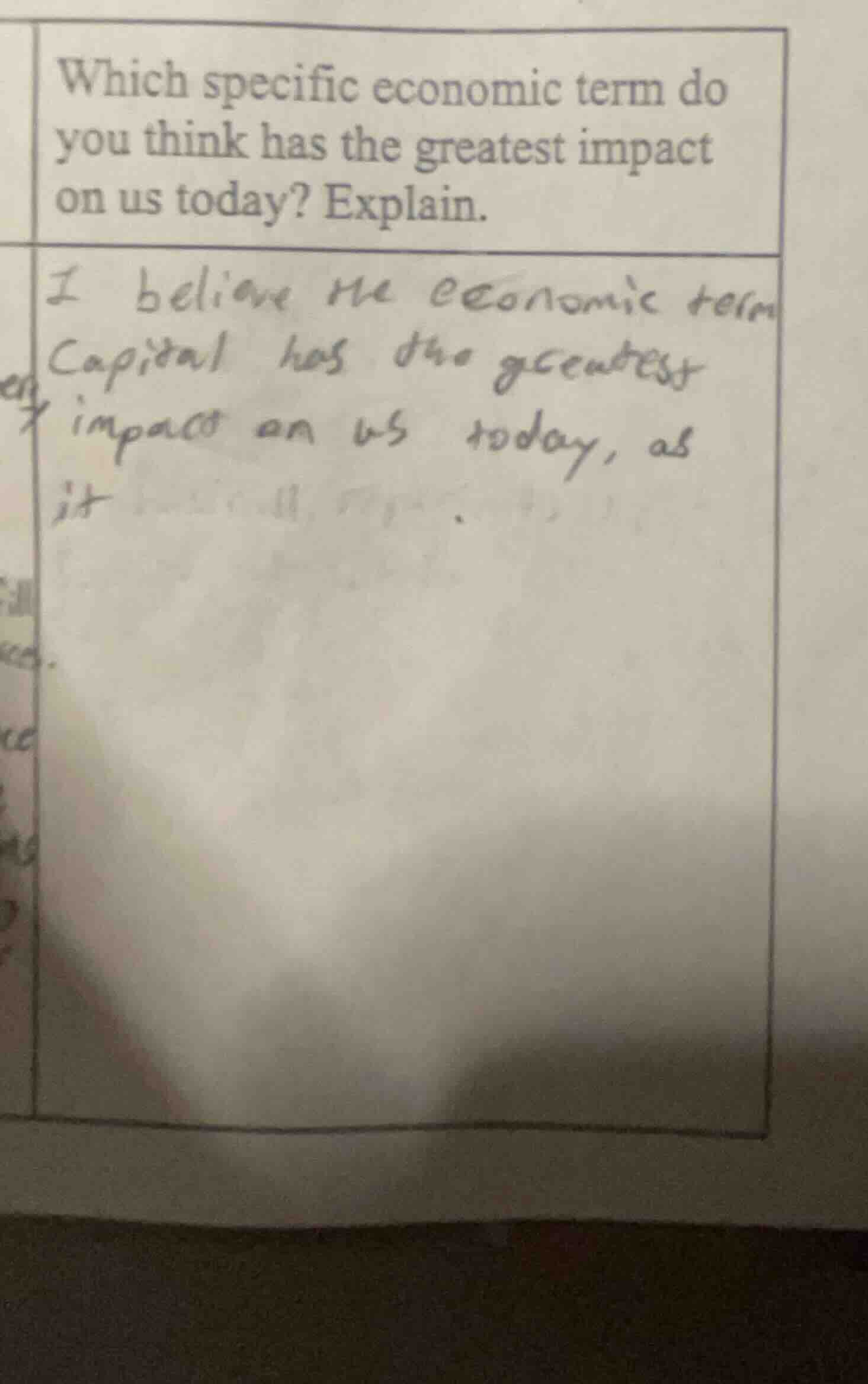 which specific economic term do you think has the greatest impact on us…