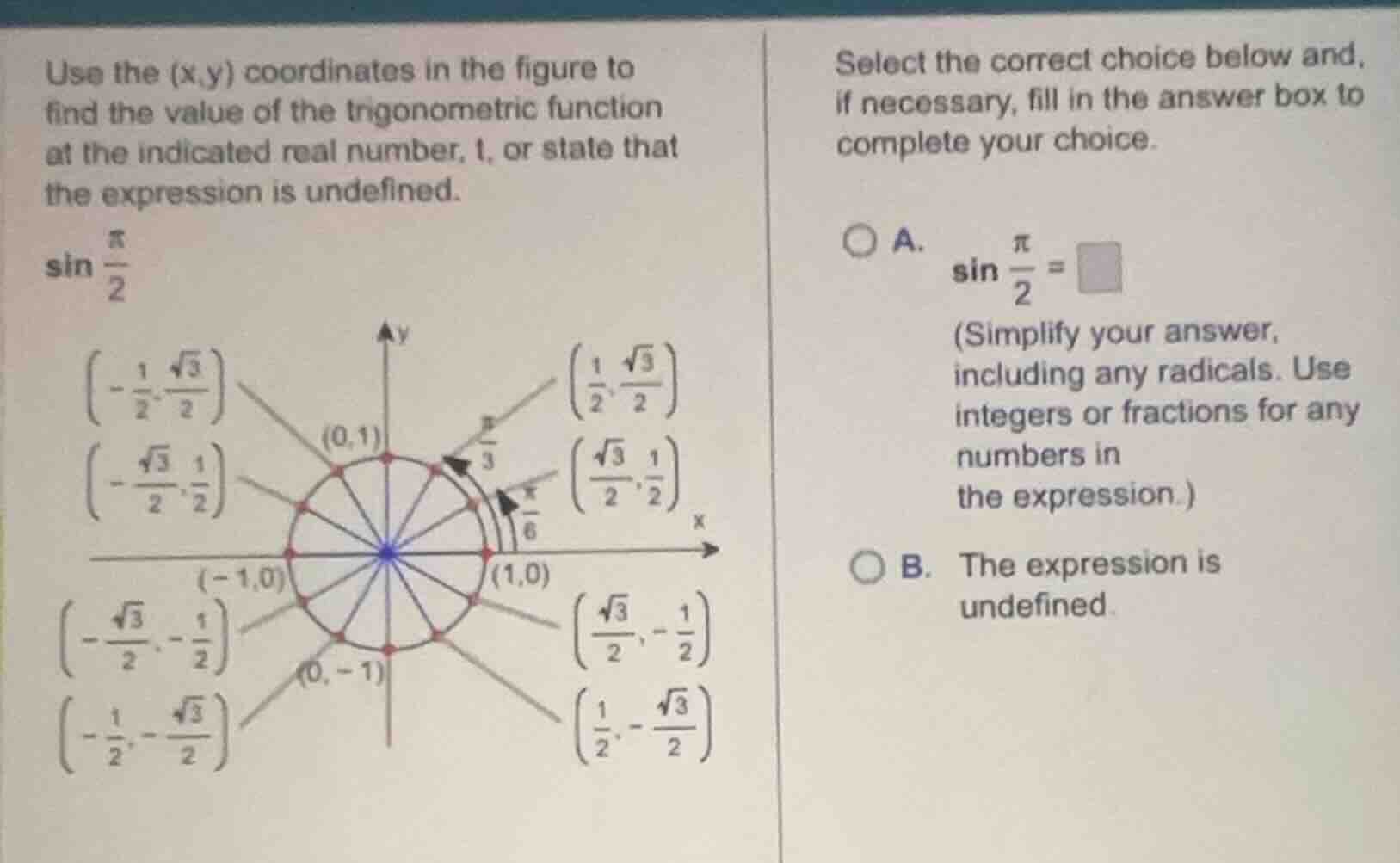 use the (x,y) coordinates in the figure to find the value of the trigon…