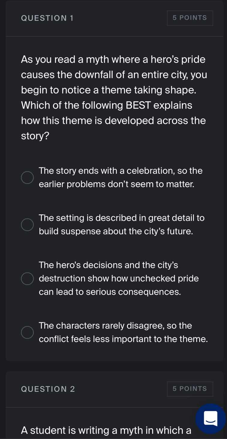 question 1 as you read a myth where a hero’s pride causes the downfall …