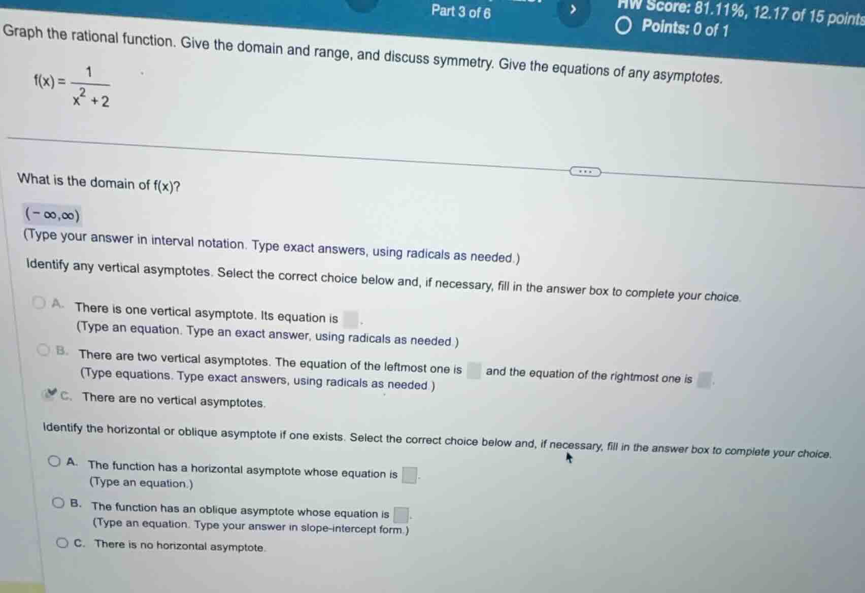 graph the rational function. give the domain and range, and discuss sym…