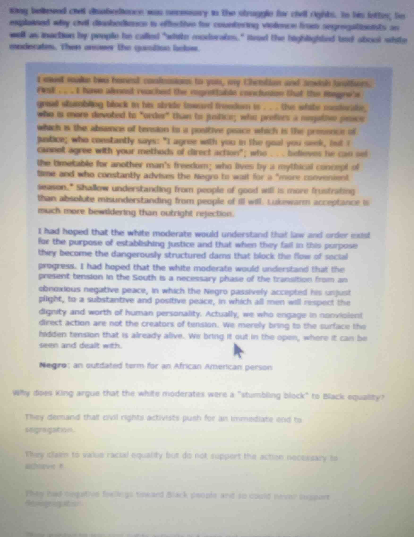 king believed civil disobedience was necessary in the struggle for civi…